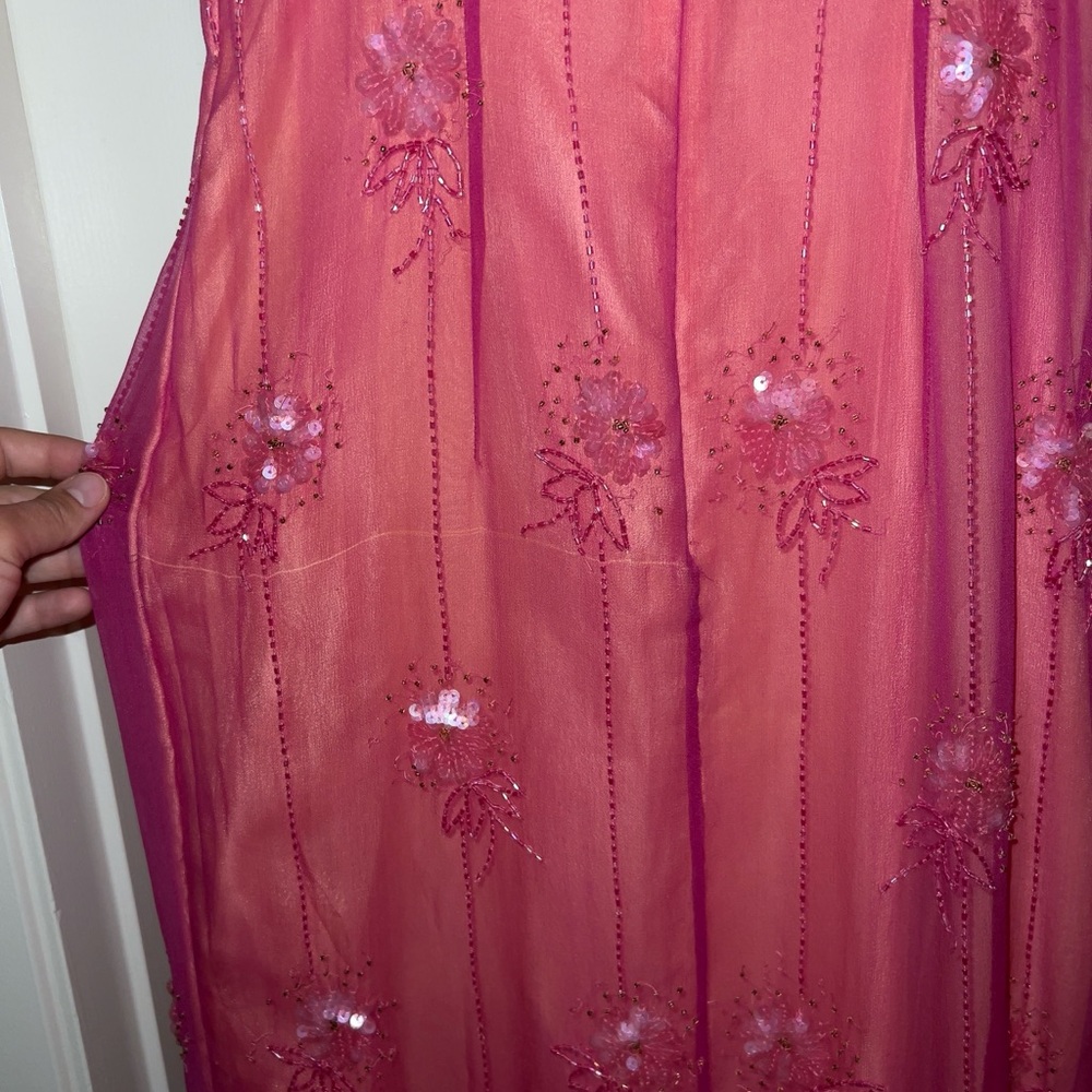Vintage 90’s Papéll Boutique Evening Gown, Pink Silk Embellished Dress (size 8) - Picture 2 of 13